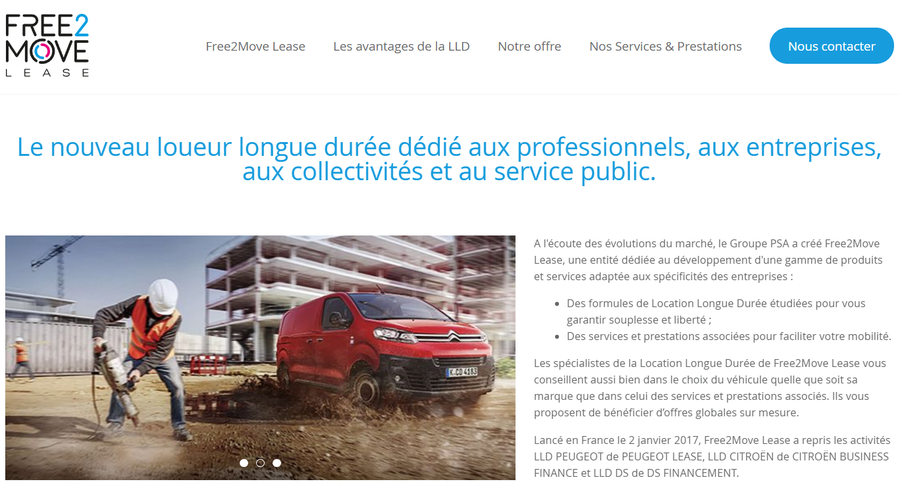 Le site de Free2Move, service de leasing pour flotte d'entreprise